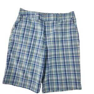 Caribbean Joe Let Go Womens Bermuda Shorts High Rise Plaid Blue Tones Size 12P
